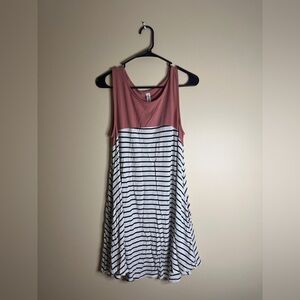 Zenana Outfitters Pink and Black Striped Midi Dress